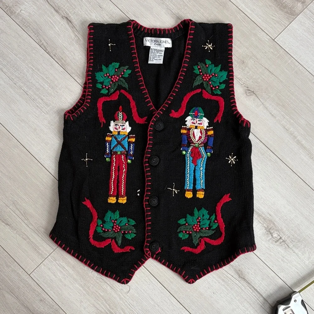 Victoria Jones Black Nutcracker Holiday Vest with Red Trim - Picture 1 of 9